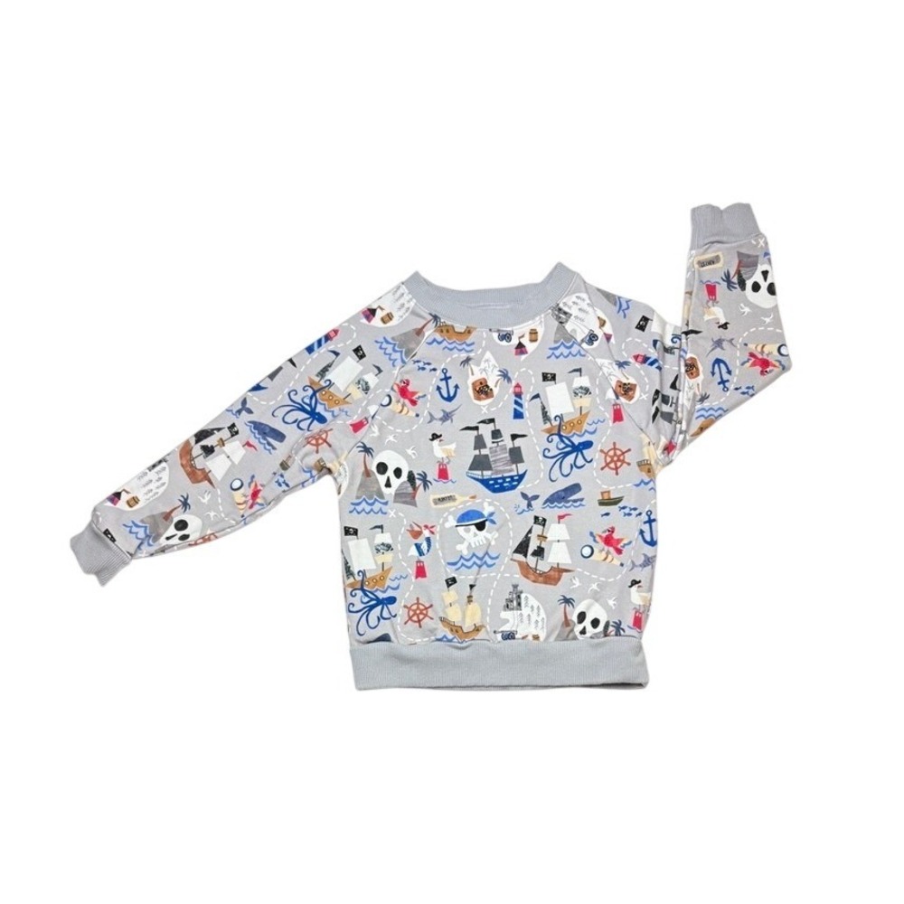 Little Sleepies Bamboo Ahoy Matey! Pirate French Terry Sweatshirt 4T Gray Kids